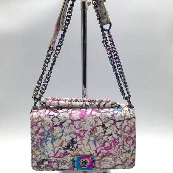 Unbranded PU Leather Multicolor White/Rainbow Marble Chain Purse Ladies Handbag - Picture 1 of 2